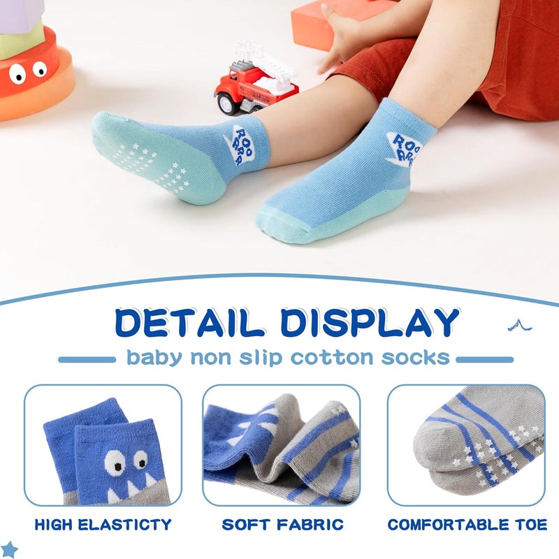 Eocom Baby Boys Grips Socks Kids Toddlers Infants Non Skid Anti Slip Crew Cotton Gifts Socks 12 Pairs - Image 3